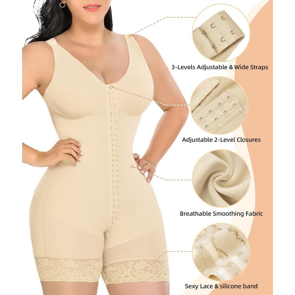 Women's Shapewear Tummy Control Full Body Shaper Butt Lifter Zipper Crotch Beige - Picture 4 of 5